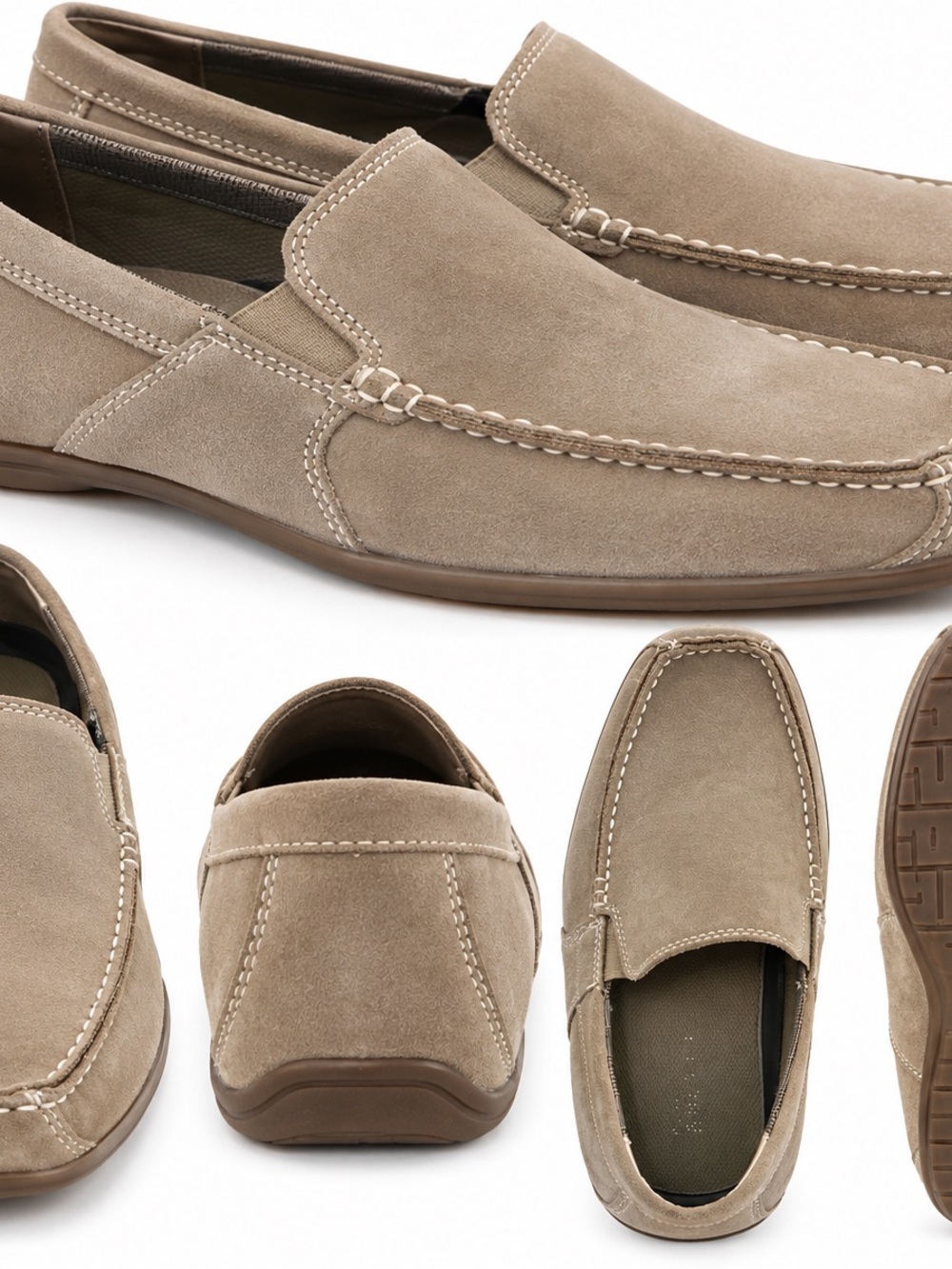 Size 10.5 Perry Ellis Men's Suede Slip-On Loafers in Taupe